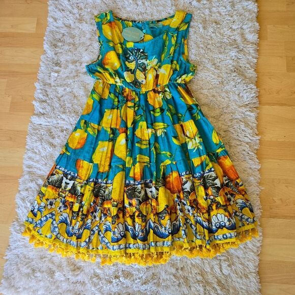 ANTICA SANTORIA Floral Yellow and Blue Sundress One Size Summer Dress - Picture 2 of 9